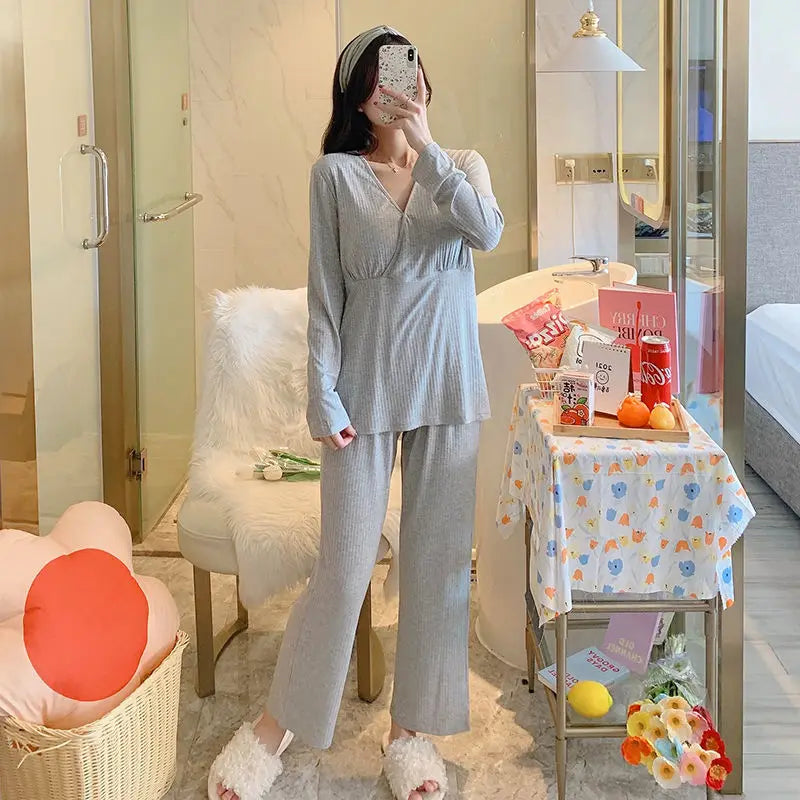 Pregnancy Breastfeeding Clothes Spring Summer Maternity Pajamas Women's Postpartum Suits Homewear Pregnant Women Nursing Pajamas