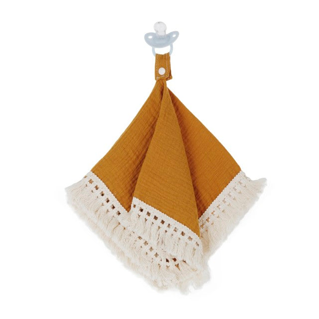 Doodalou Muslin Boho Pacifier Blanket - Mustard