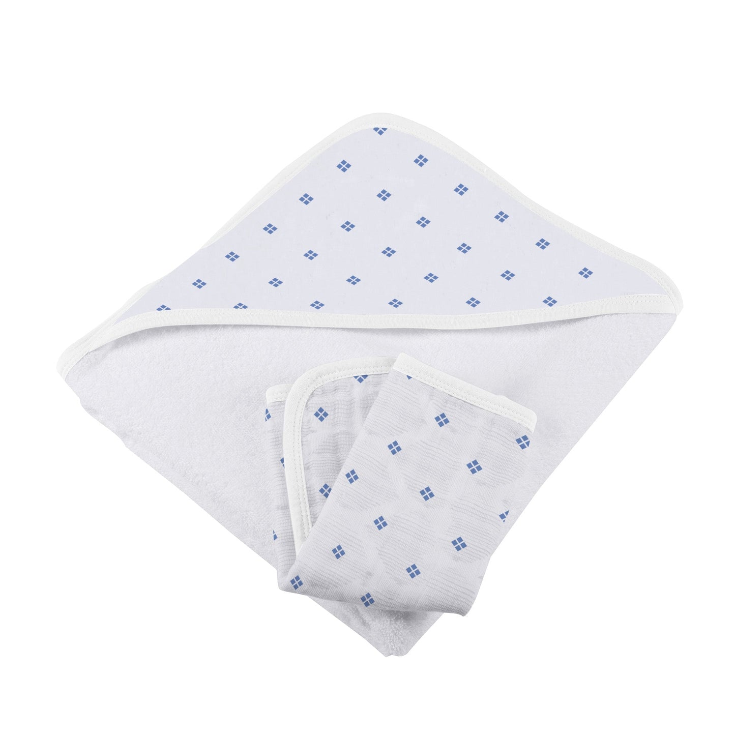 Periwinkle Diamond Polka Dot Bamboo Hooded Towel and Washcloth Set