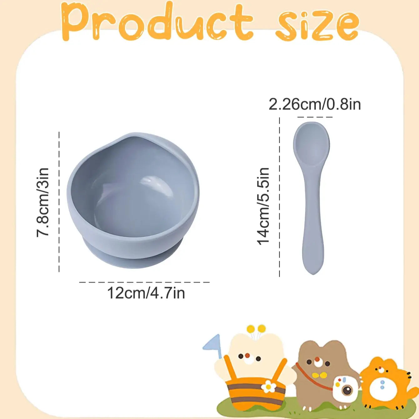 2PC Silicone Suction Cup Infant Bowl & Baby Spoon